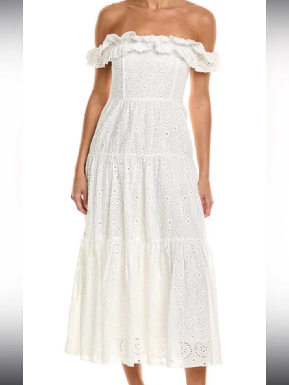 HYFVE White Off-Shoulder Eyelet Tiered Maxi Dress